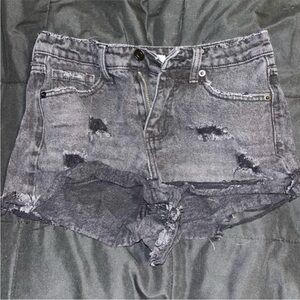Distressed Black Denim Shorts